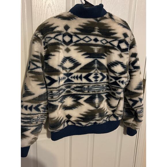 Vintage Donny Brooke Aztec Print Faux Fur Plush Bomber Jacket Size Men’s Large - Picture 7 of 7